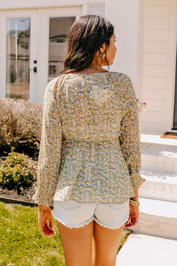 Premium Aqua Floral Tie-Front Top - Stolen Moment Collection