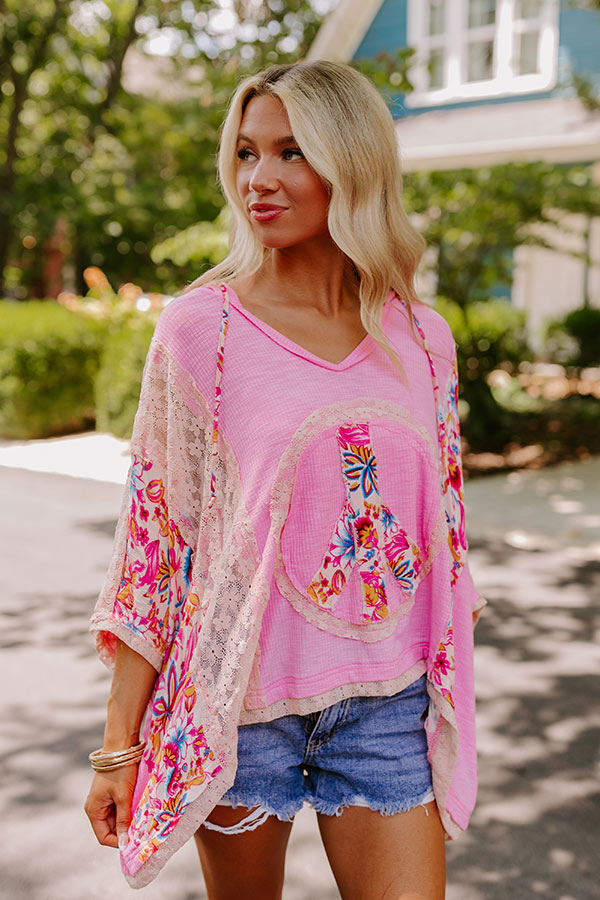 Premium Boho Peaceful Pause Lace Top - Pink