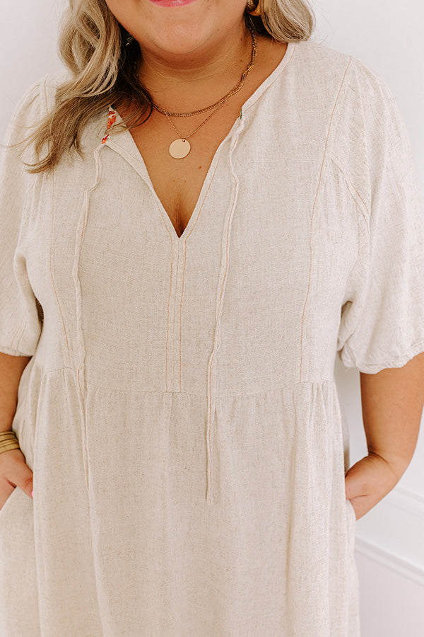 Ultimate Summer Linen-Blend Mini Dress in Oatmeal Curves