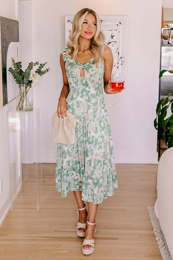 Premium Floral Chiffon Midi Dress - Stroll Through Martha's Vineyard in Style