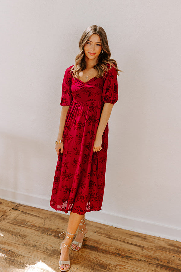 Premium Merlot Muse Velvet Burnout Midi Dress