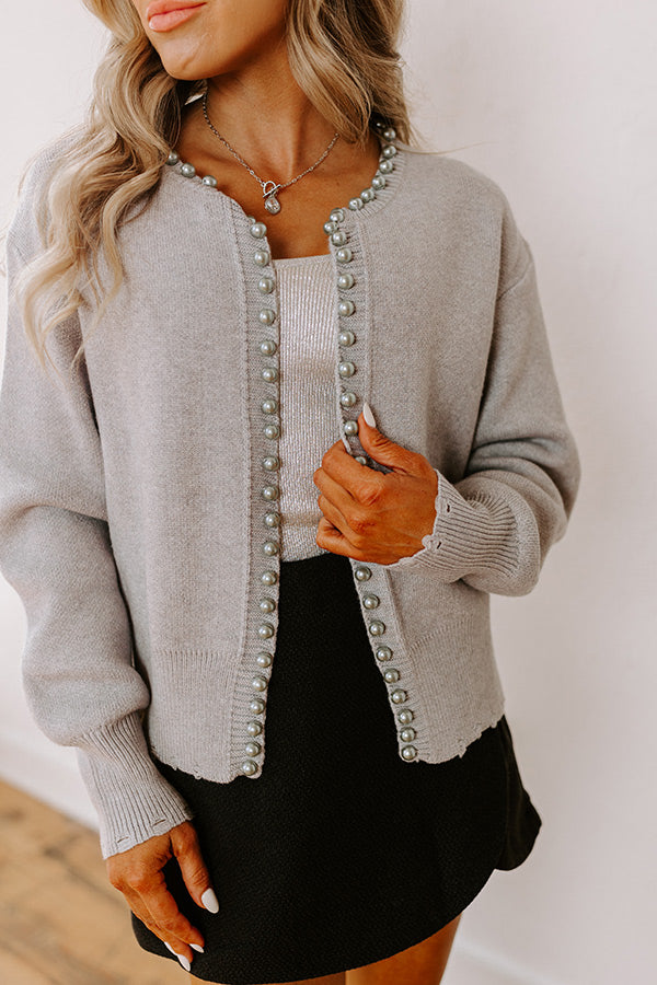 Ultimate Elegance: Premium Pearl-Embellished Grey Cardigan