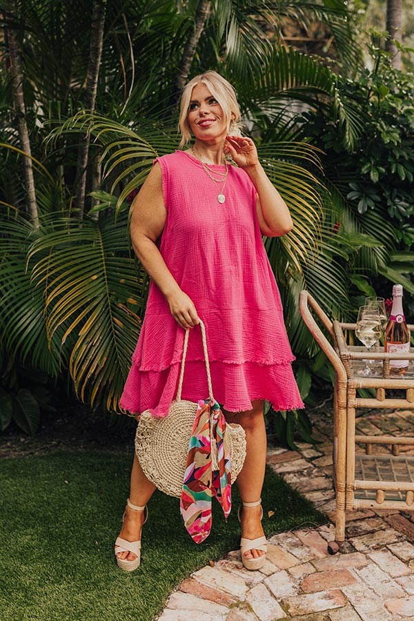 Ultimate Spring Sunshine Frayed Dress - Hot Pink Curves