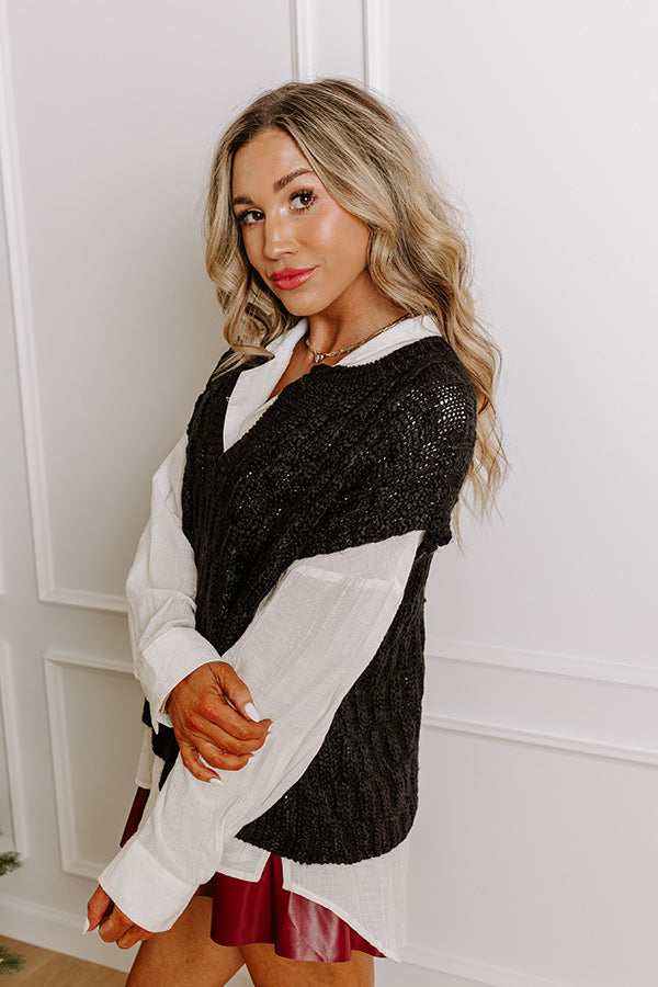 Premium Block Party Chic Knit Top - Black