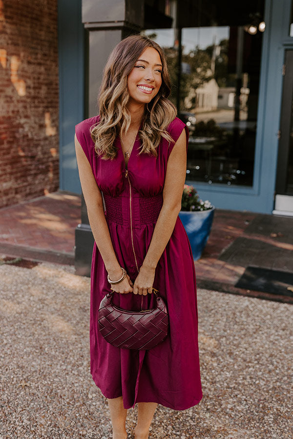 Premium Wine Elegance Midi Dress