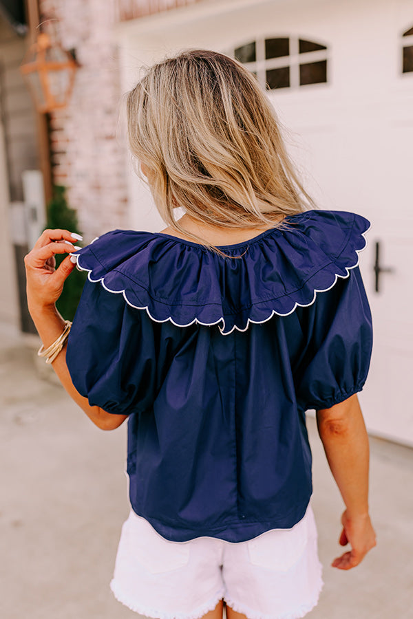 Premium Charm and Charisma Scalloped Top - Navy