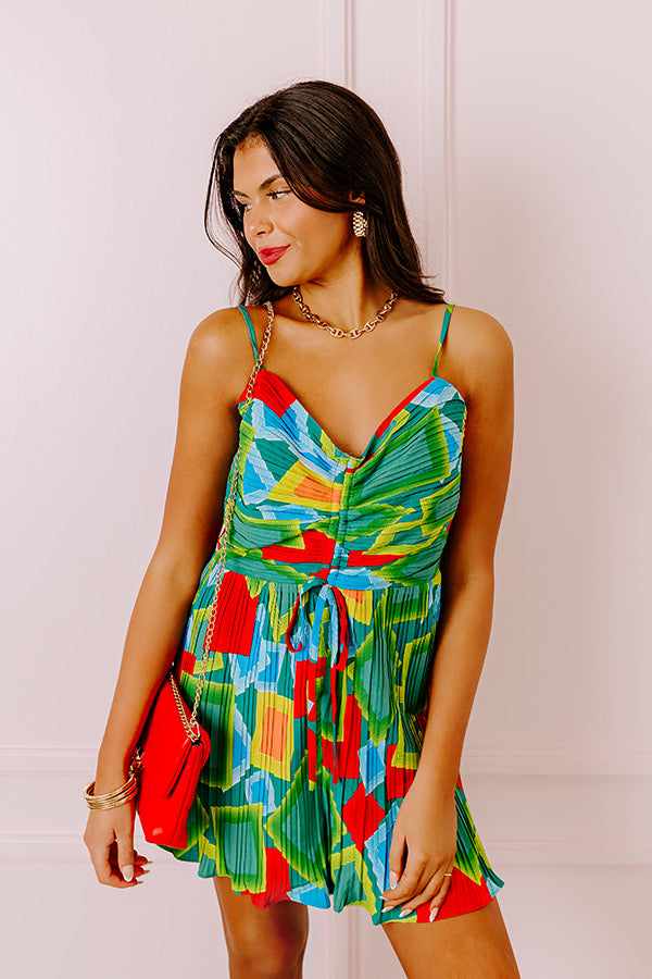 Premium Coastal Charm Pleated Romper - Green