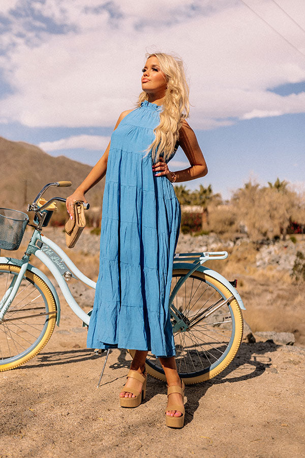 Ultimate Hibiscus Kisses Midi Dress - Ocean Blue