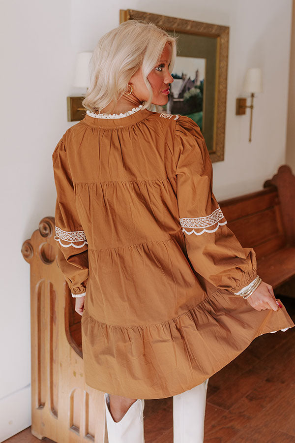 Premium Thankful Moment Embroidered Mini Dress in Brown - Effortless Elegance