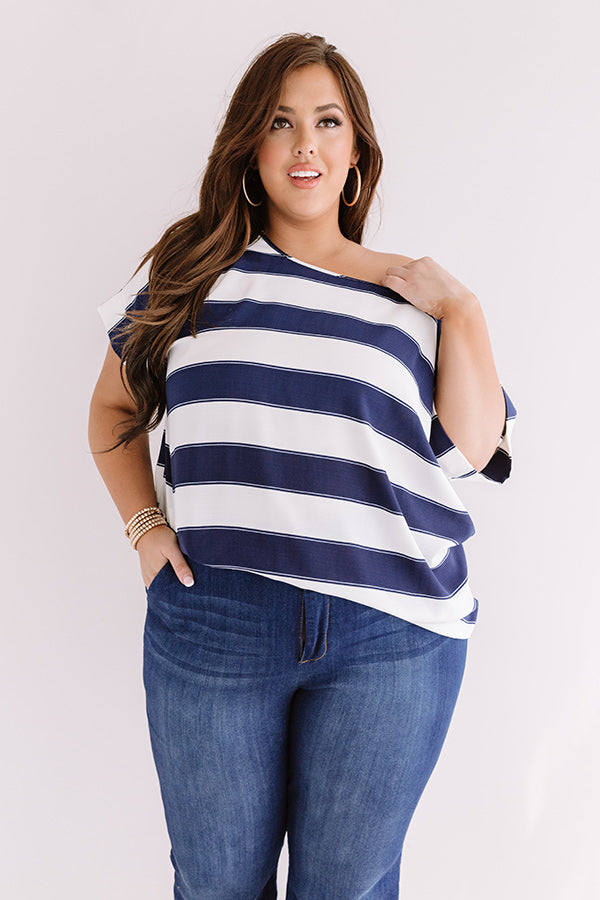 Premium Casual Shift Top - Navy & White Stripes for Curves