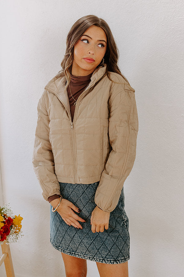 Premium Quilted Puffer Jacket in Warm Taupe - Ultimate Comfort for Chilly Days