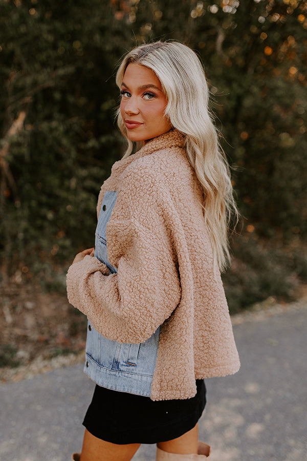 Premium Bonfire Feels Sherpa Denim Jacket - Iced Latte Edition