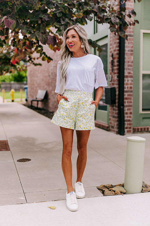 Premium Blossom Boulevard High Waist Shorts - Stone Floral Design