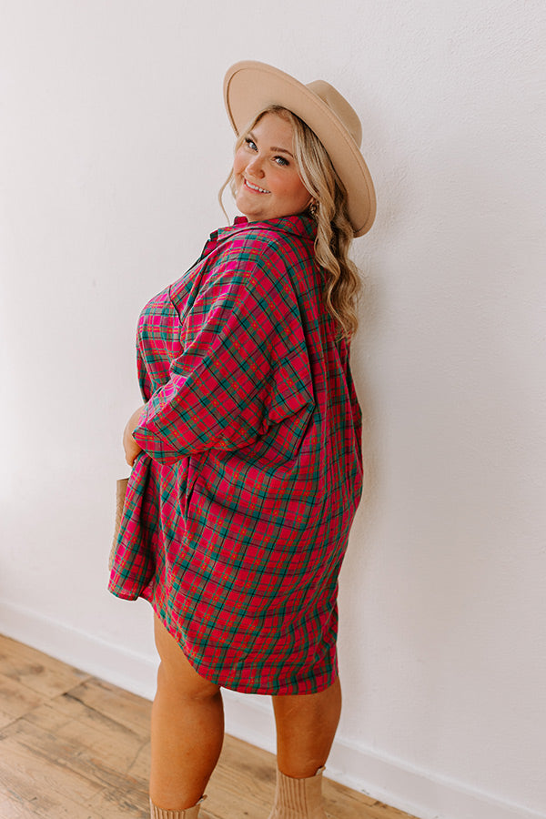 Premium Oversized Plaid Mini Dress - Chic Pink Curves