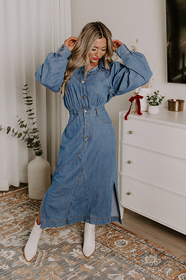 Premium City Chic Denim Midi Dress - Effortless Style