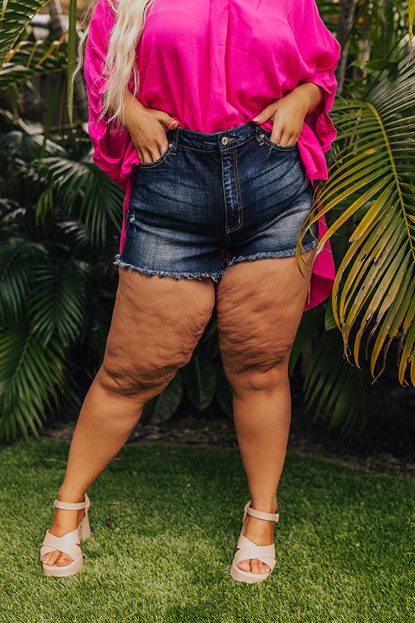 KanCan The Tolly Premium High Waist Frayed Denim Shorts for Curves