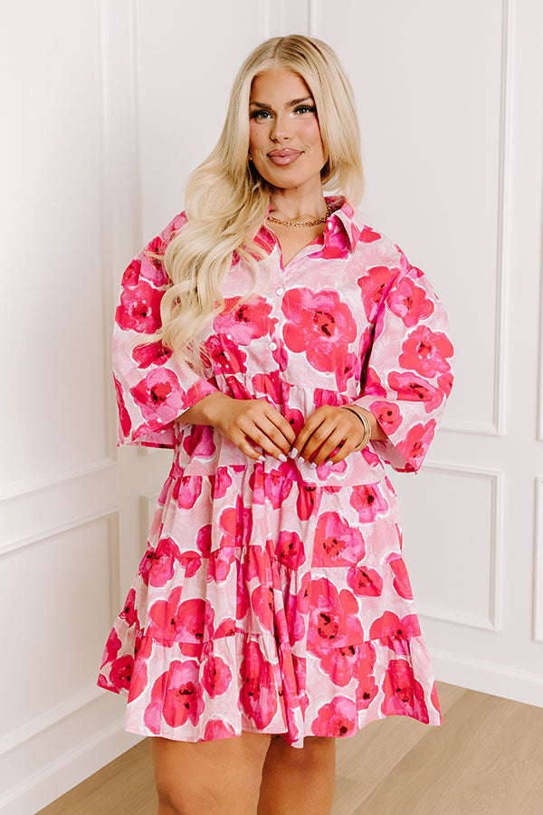 Premium Romantic Shift Dress - Pink Floral Curve