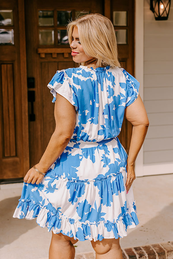 Ultimate Parisian Promenade Dress - Blue Floral Elegance