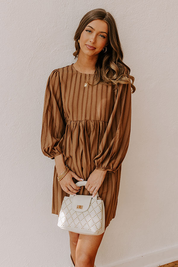 Premium Vermont Stroll Stripe Mini Dress in Mocha - Ultimate Casual Chic
