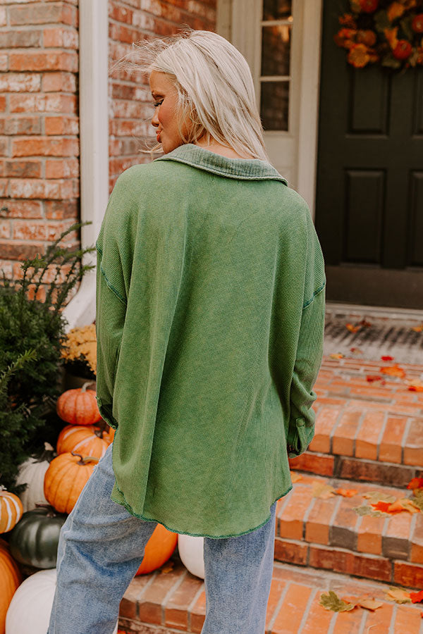 Premium Campfire Stories Waffle Knit Button-Up Shirt in Green - Upgrade Your Casual Style