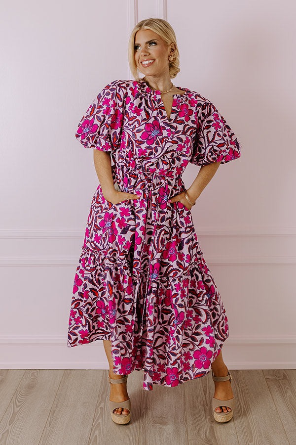 Premium Floral Midi Dress - Pink Curves