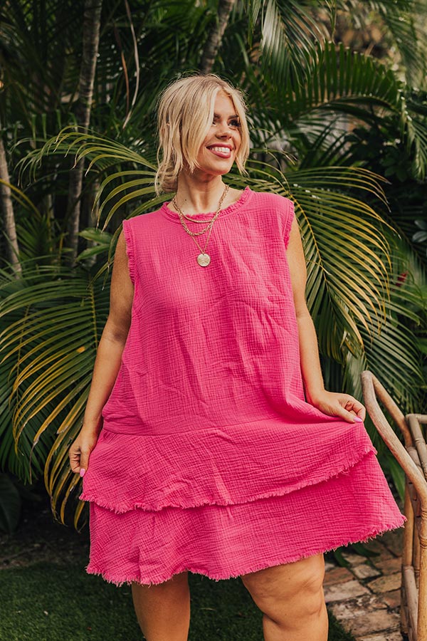 Ultimate Spring Sunshine Frayed Dress - Hot Pink Curves