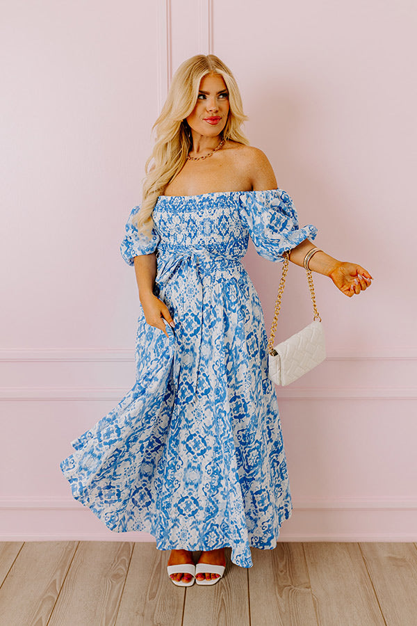 Premium Ocean Breeze Smocked Maxi Dress for Curves