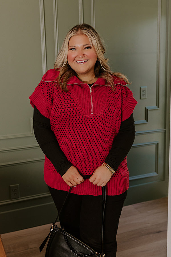 Premium Cozy Lifestyle Knit Top - Red Curves