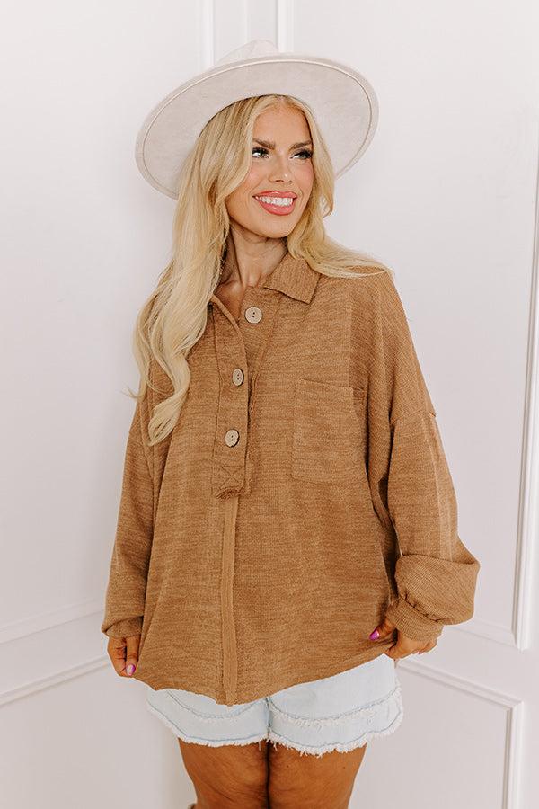 Premium Mocha Curves Knit Henley Top - Ultimate Fall Wardrobe Essential