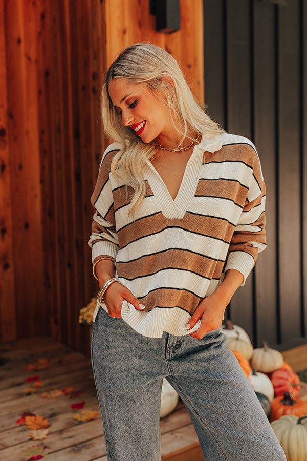 Premium Mocha Knit Sweater with Prosecco Stripes