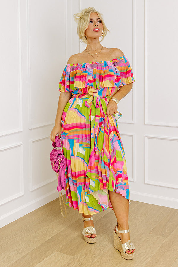 Premium Tropical Antigua Pleated Midi Dress