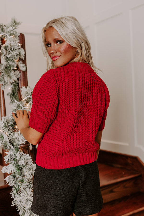 Premium Cranberry Cheer Cable Knit Sweater