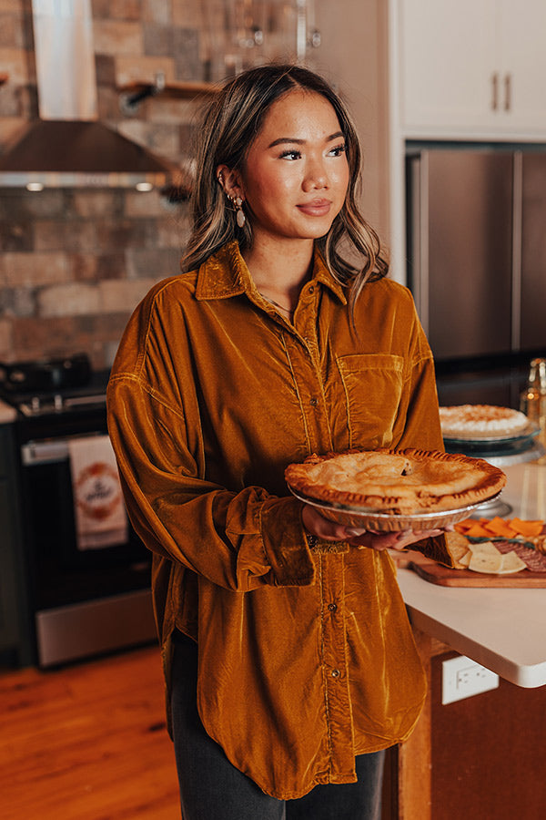 Premium Velvet Button-Up Top in Mustard - Ultimate Style Upgrade