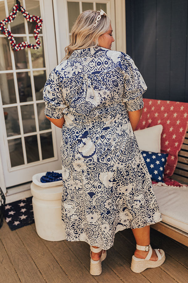 Premium Navy Curves Paisley Midi Dress - Sunday in St. Cloud