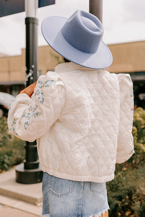 Premium Quilted Floral Jacket - Ivory Statement Maker