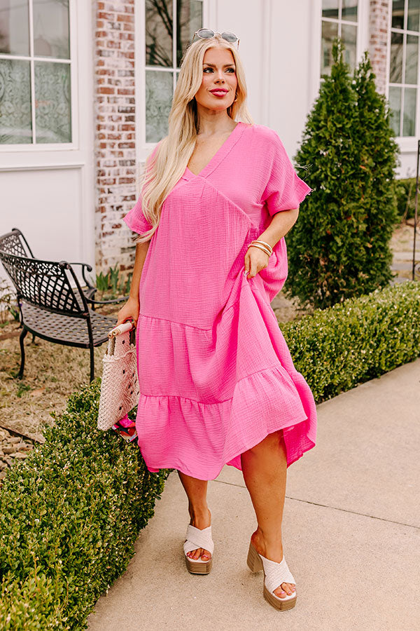 Ultimate Chic: Pink Curves Midi Dress