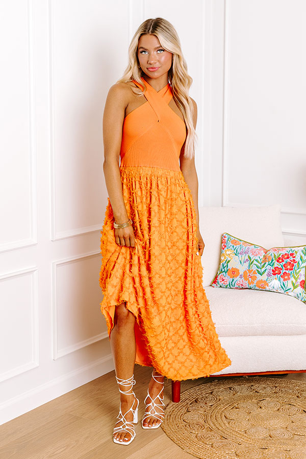 Premium Luxe Lifestyle Midi Dress in Vibrant Orange