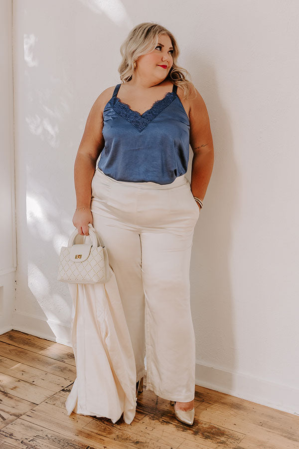 Premium Merlot Satin High-Waist Pants - Cream Curves Edition