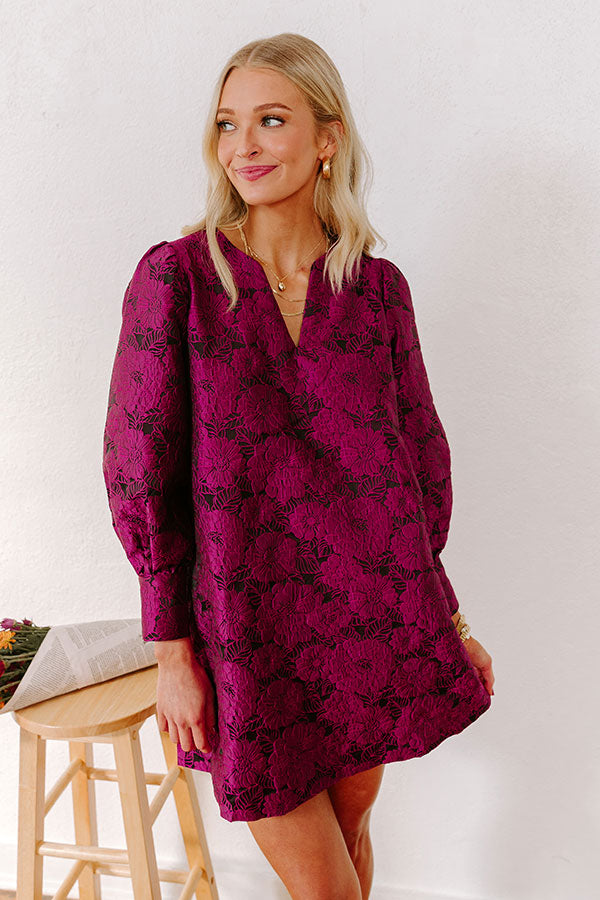 Ultimate Happy Hour Chic Jacquard Mini Dress in Sangria