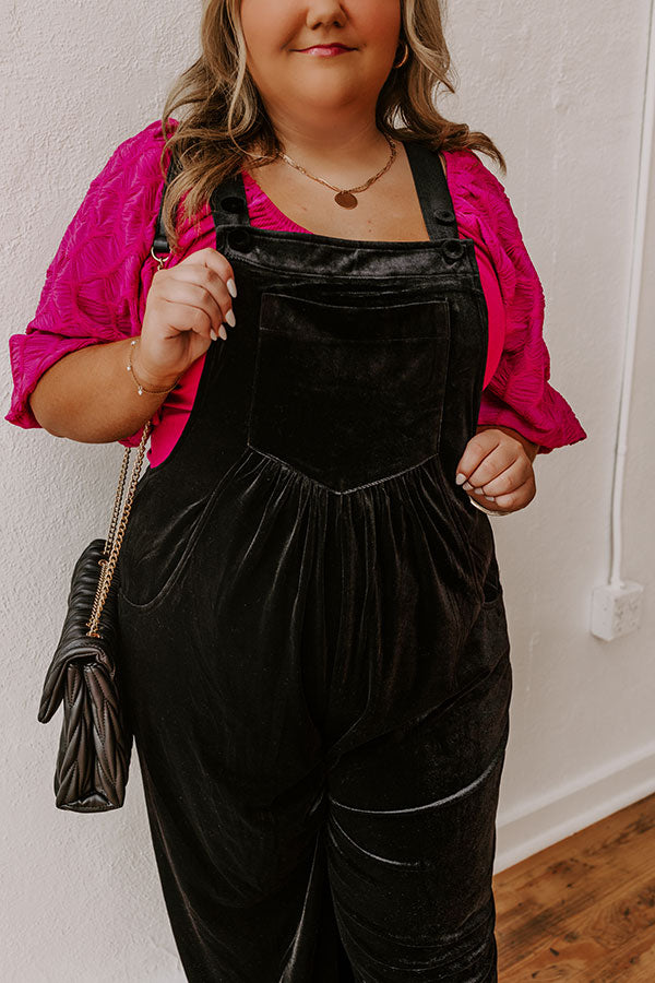 Premium Velvet Wide-Leg Jumpsuit - Black Curves