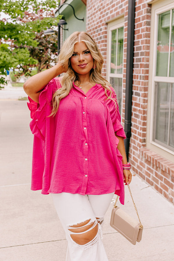 Ultimate Divine Downtime Button-Up: Hot Pink Curves for Effortless Style