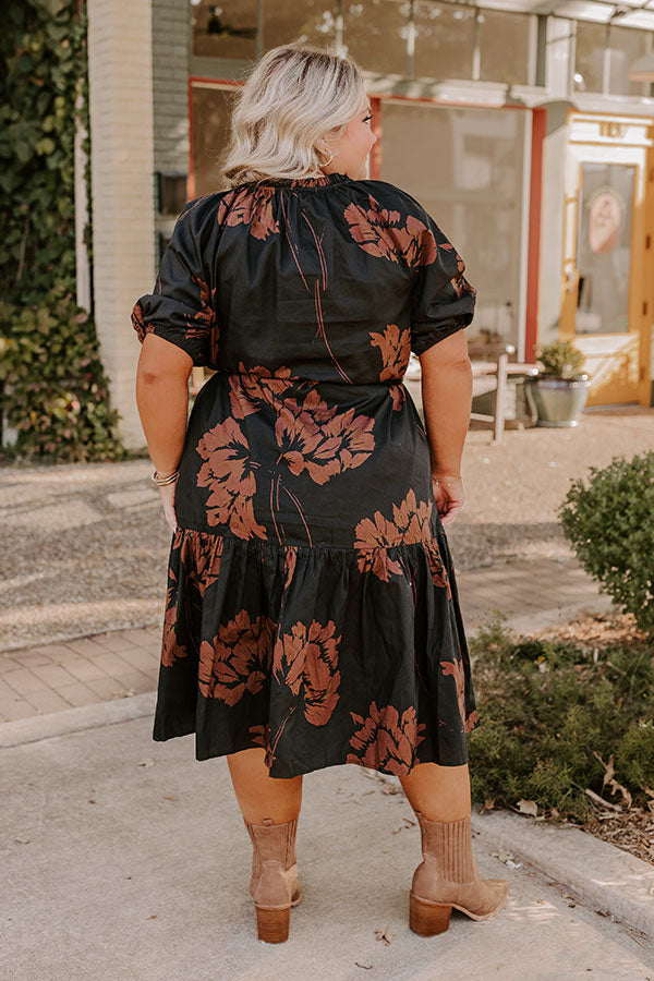 Premium Southern Countryside Floral Midi Dress - Black Curves Edition