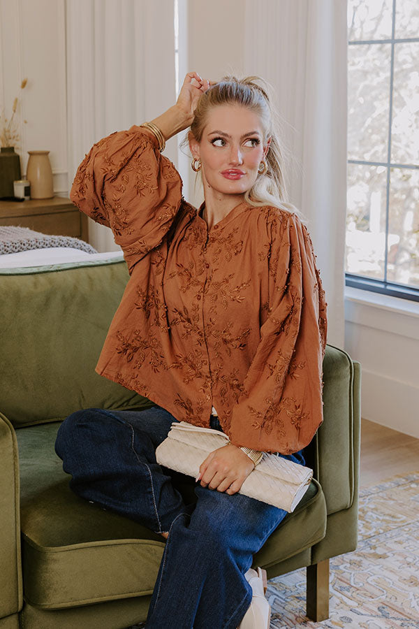 Premium Lost In Love Embroidered Button-Up Top in Brown | Ultimate Style Upgrade