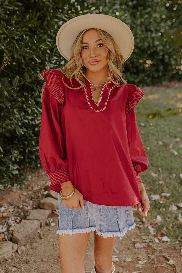 Premium Chic Moment Ruffle Top in Crimson - Effortless Style Upgrade