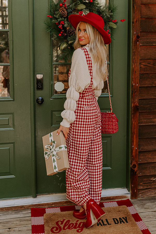 Ultimate Crimson Houndstooth Jumpsuit - Premium Style & Comfort