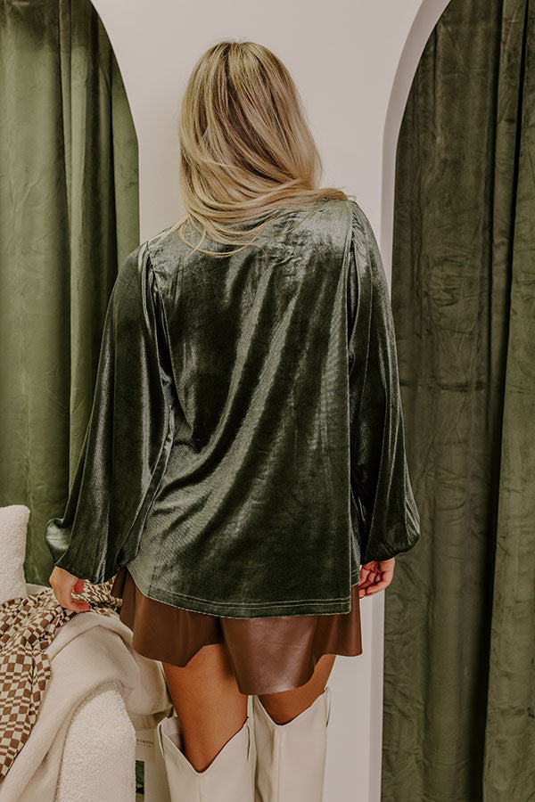 Premium Velvet Babydoll Top - Olive Elegance