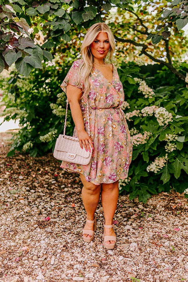 Ultimate Sweet Like Honey Floral Mini Dress - Taupe Curves