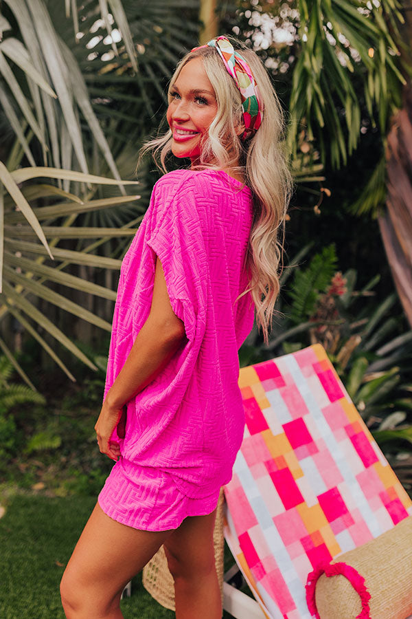 Premium Maldives Escape Oversized Terry Top in Vibrant Fuchsia