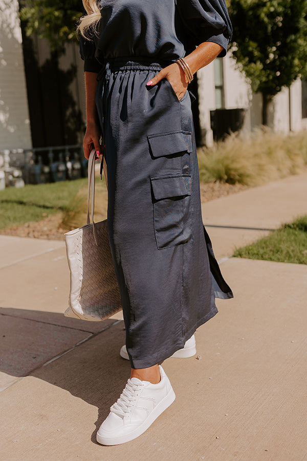 Premium Central Park Stroll High Waist Cargo Skirt - Navy Curves Edition