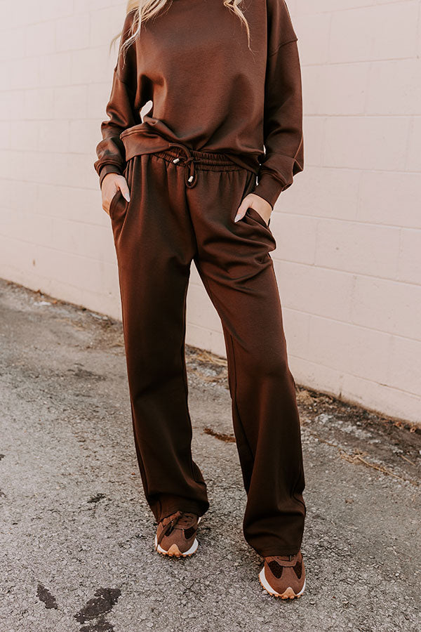 Premium Cozy Casual High Waist Wide Leg Pants in Chestnut - Ultimate Comfort & Style